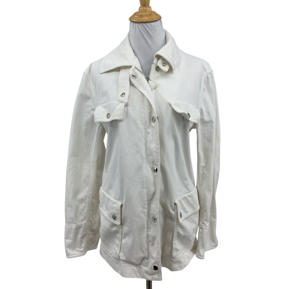 AKRIS Jacket Womens L Large Ivory Denim Utility Multi Flap Pockets Button Front